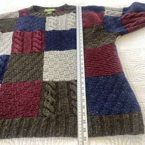 Vtg Orvis Patchwork Wool & Cashmere Blend Cable Knit Sweater XL Color Blocks - Picture 5 of 11